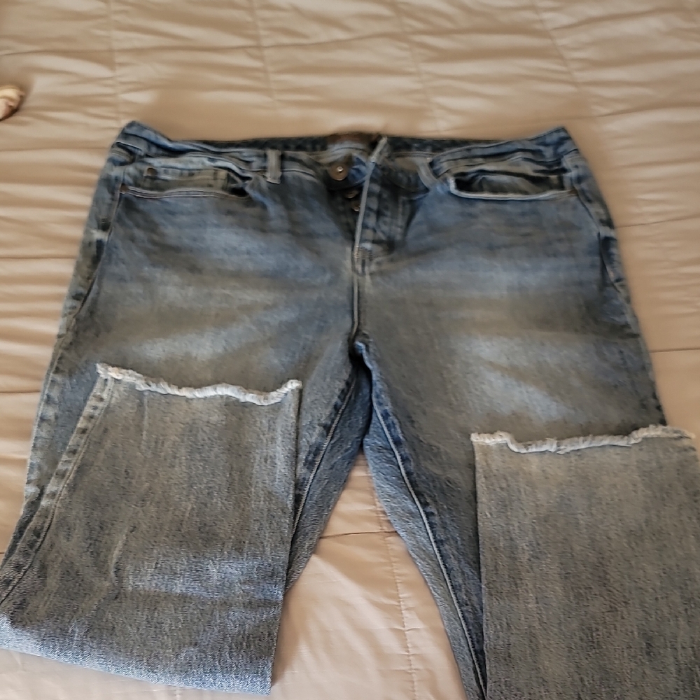 Torrid Blue High Rise Stretch Jeans with Distressed Hem